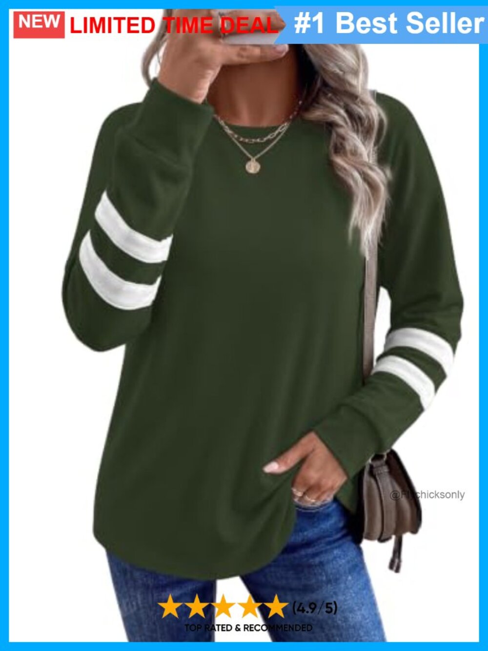 Womens Long Sleeve Crewneck Tunic Sweatshirt Lightweight Color Block Top